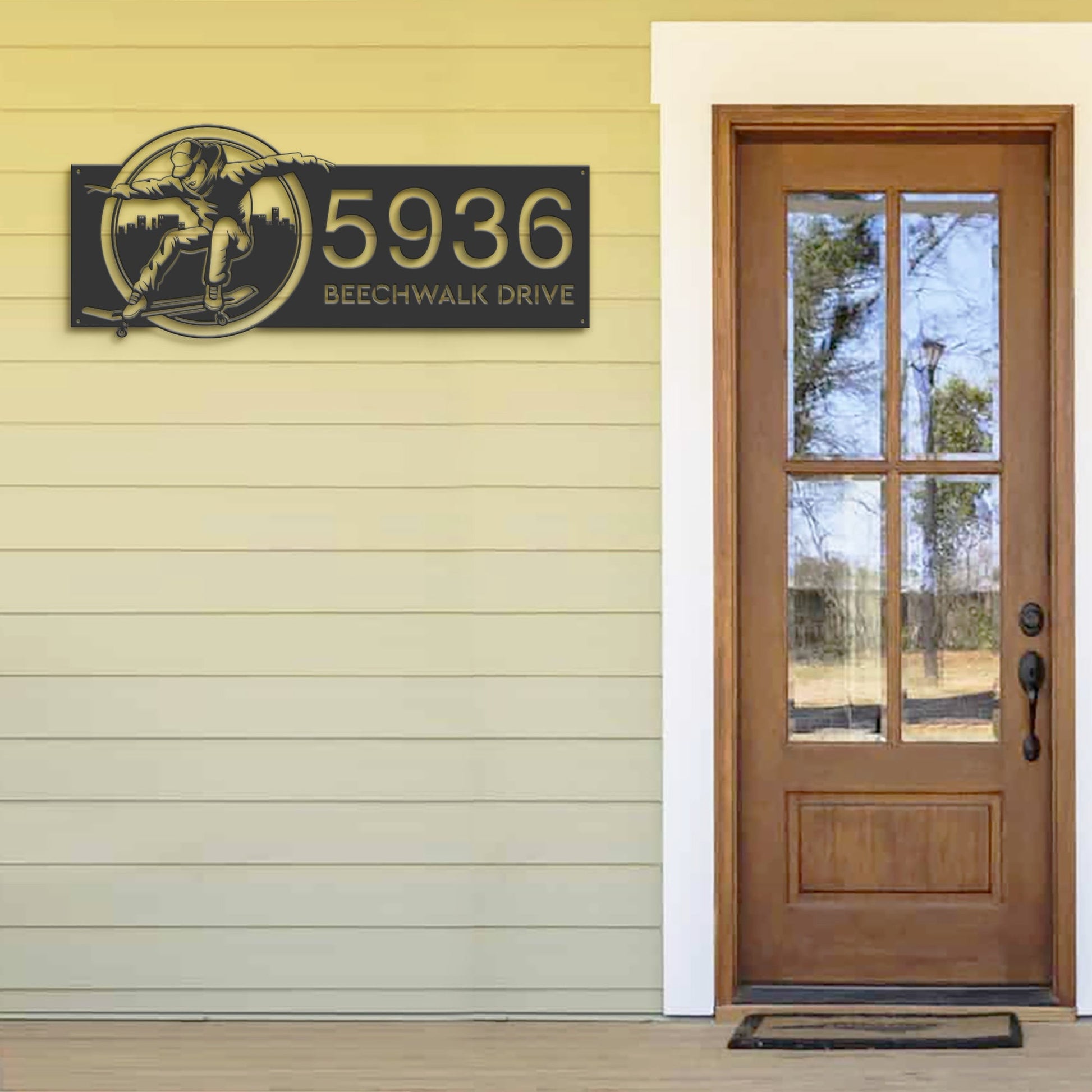 Personalized Skateboarder sport Skateboard Metal Address Sign House number Hanging Address Plaque Yard Sign Outdoor Sign Garden Stake
