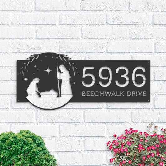 Personalized Nativity scene Christian Jesus God Metal Address Sign House number Hanging Address Plaque Yard Sign, Outdoor Sign Garden Stake