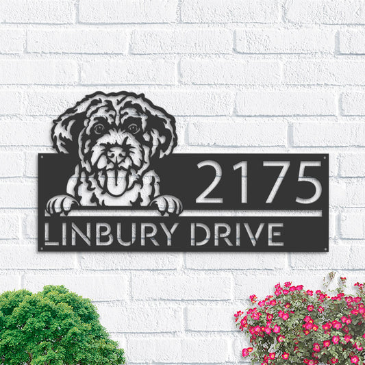 Personalized Portuguese Water Dog, Cute puppy Metal Address Sign House number Hanging Address Plaque Yard Sign Outdoor decor Garden Stake