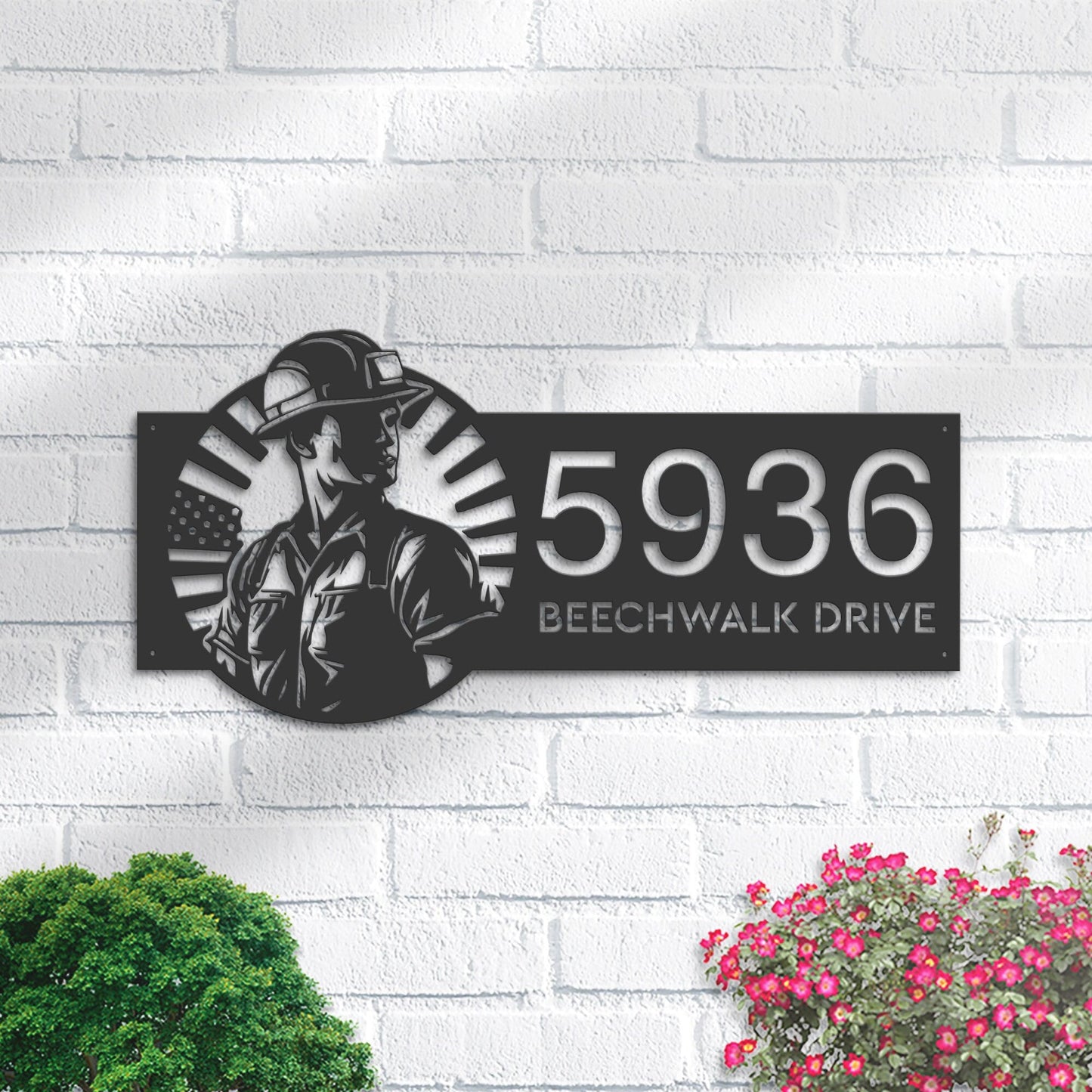 Personalized US Construction worker Metal Address Sign House number Hanging Address Plaque Yard Sign Outdoor Sign Garden Stake