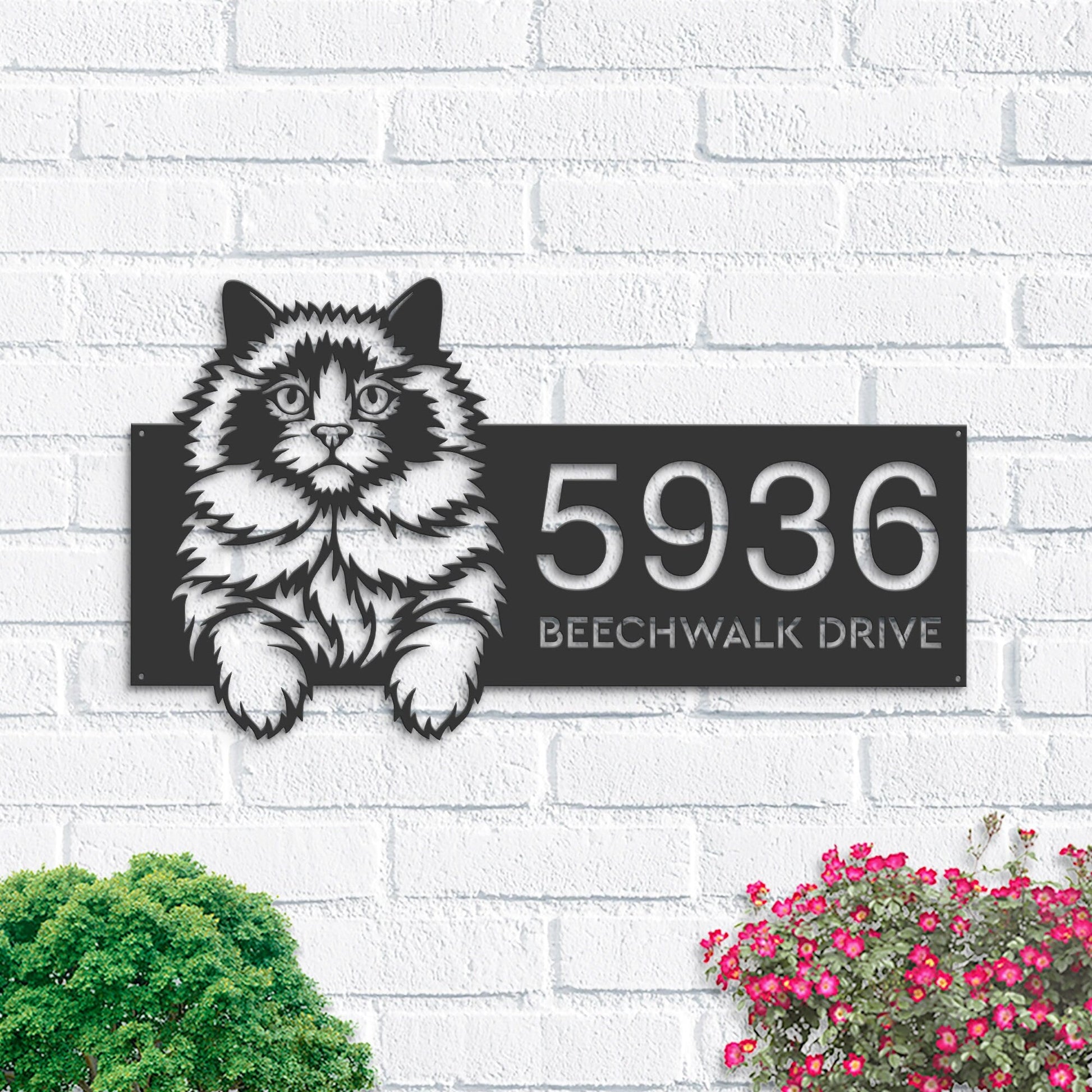 Personalized Ragdoll Cat Pet kitty Metal Address Sign House number Hanging Address Plaque Yard Sign Outdoor Sign Garden Stake