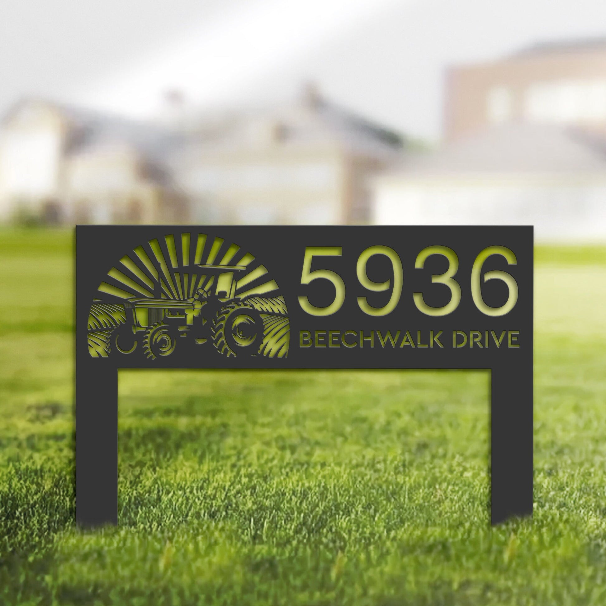 Personalized Tractor farm Metal Address Sign House number Hanging Address Plaque Yard Sign Outdoor Sign Garden Stake