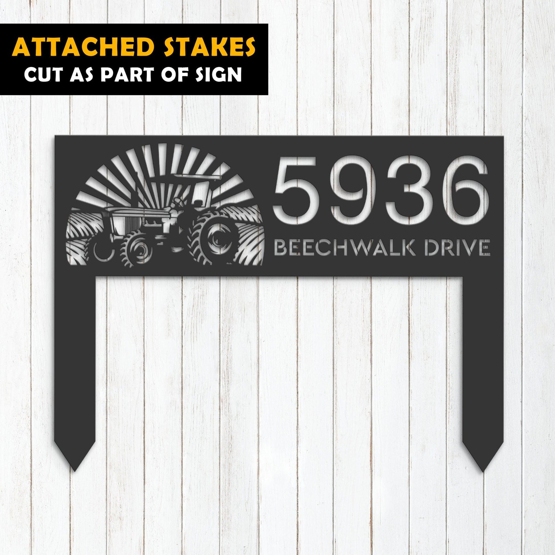 Personalized Tractor farm Metal Address Sign House number Hanging Address Plaque Yard Sign Outdoor Sign Garden Stake