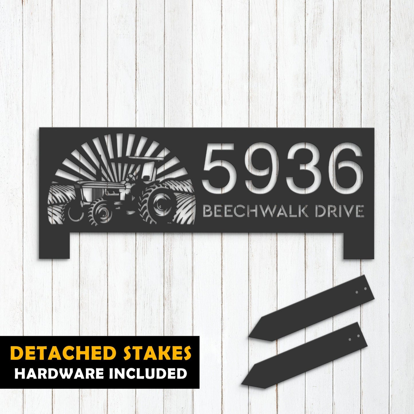 Personalized Tractor farm Metal Address Sign House number Hanging Address Plaque Yard Sign Outdoor Sign Garden Stake