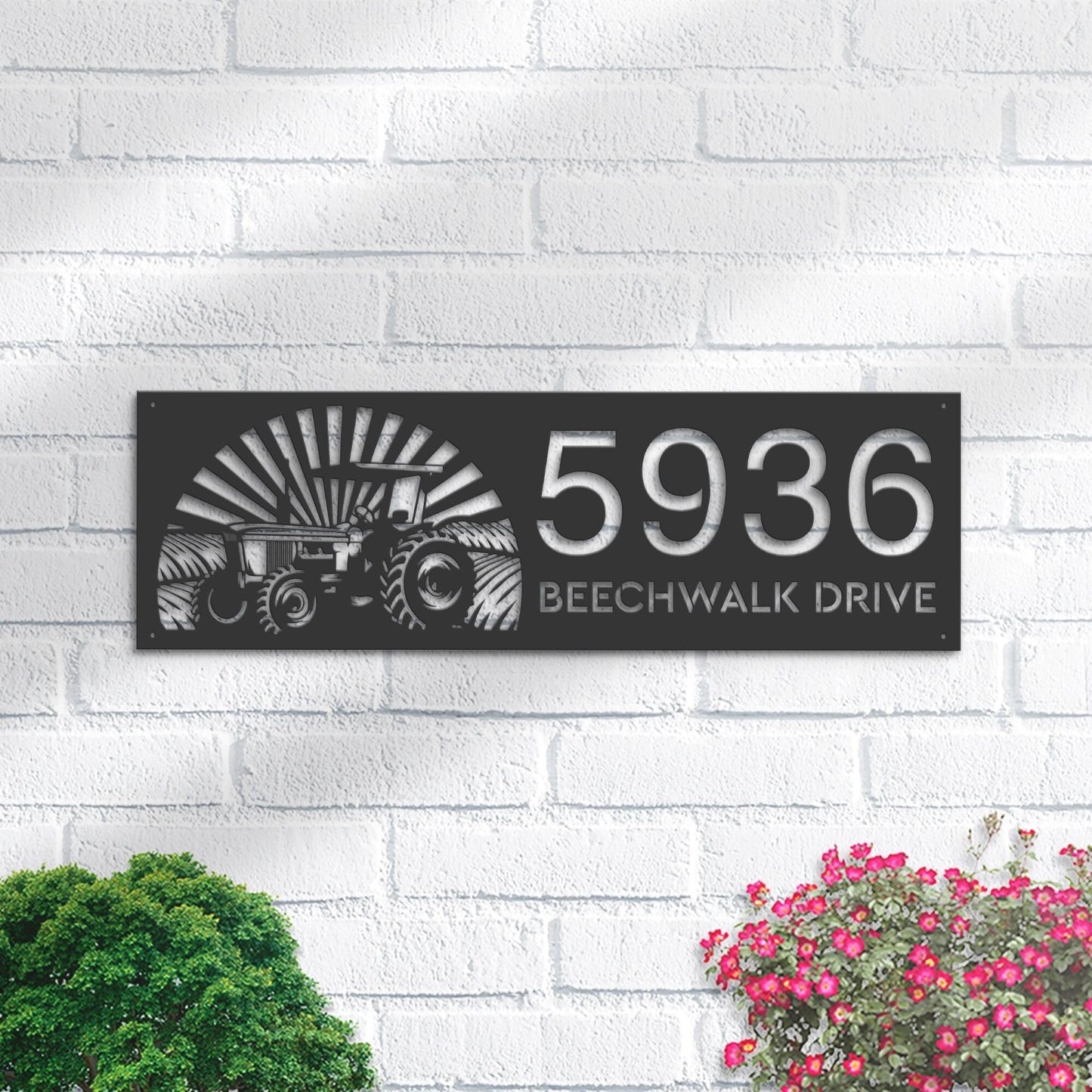 Personalized Tractor farm Metal Address Sign House number Hanging Address Plaque Yard Sign Outdoor Sign Garden Stake