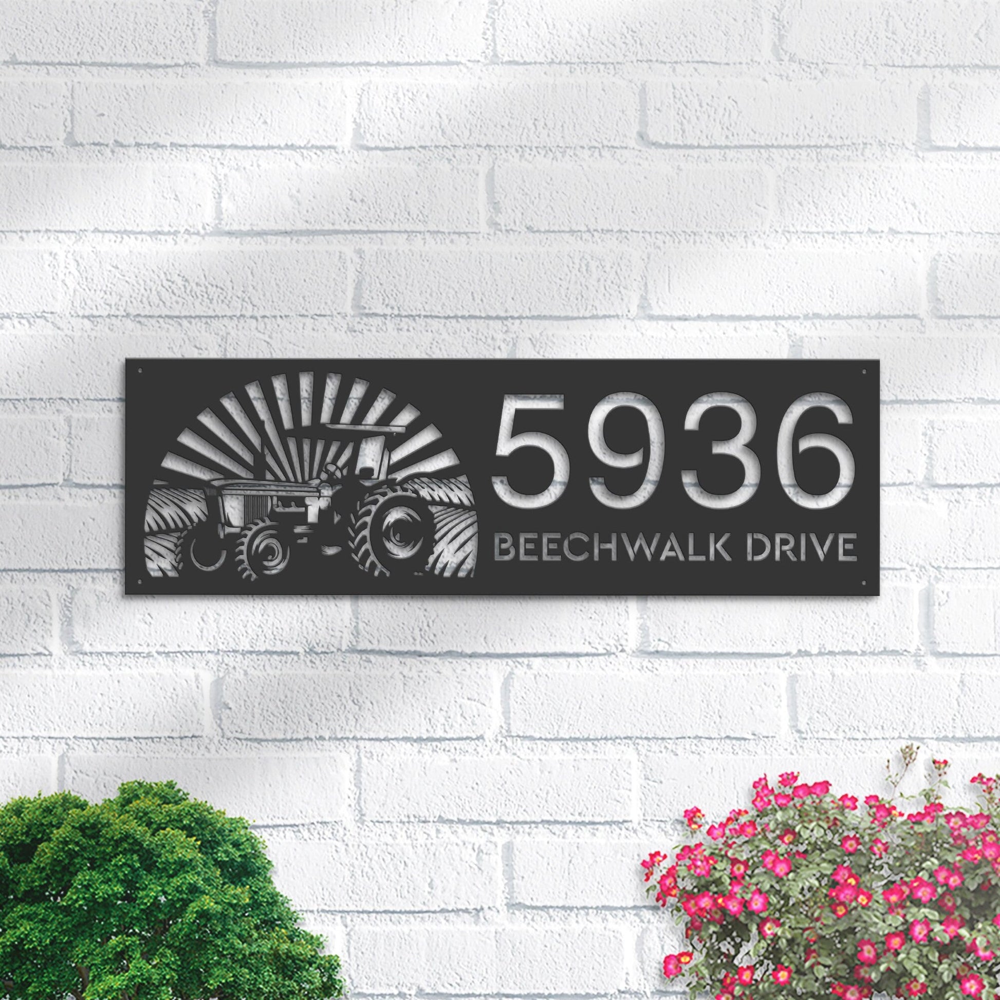 Personalized Tractor farm Metal Address Sign House number Hanging Address Plaque Yard Sign Outdoor Sign Garden Stake