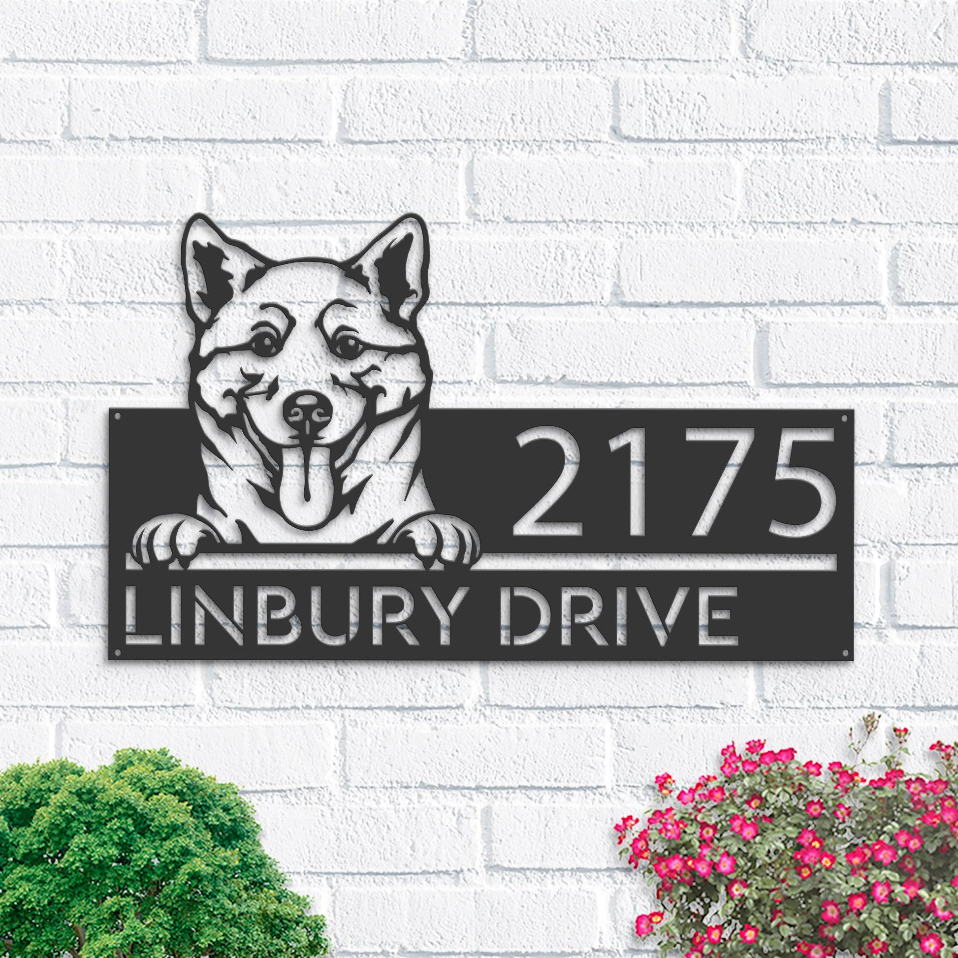 Personalized Shiba Inu Dog, Cute puppy Metal Address Sign House number Hanging Address Plaque Yard Sign Outdoor decor Garden Stake