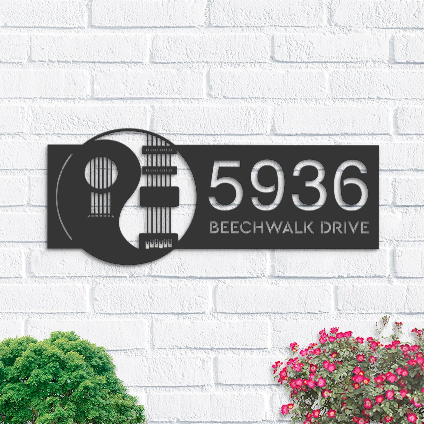 Personalized Yin Yang Guitar guitarist player Metal Address Sign House number Hanging Address Plaque Yard Sign Outdoor Sign Garden Stake