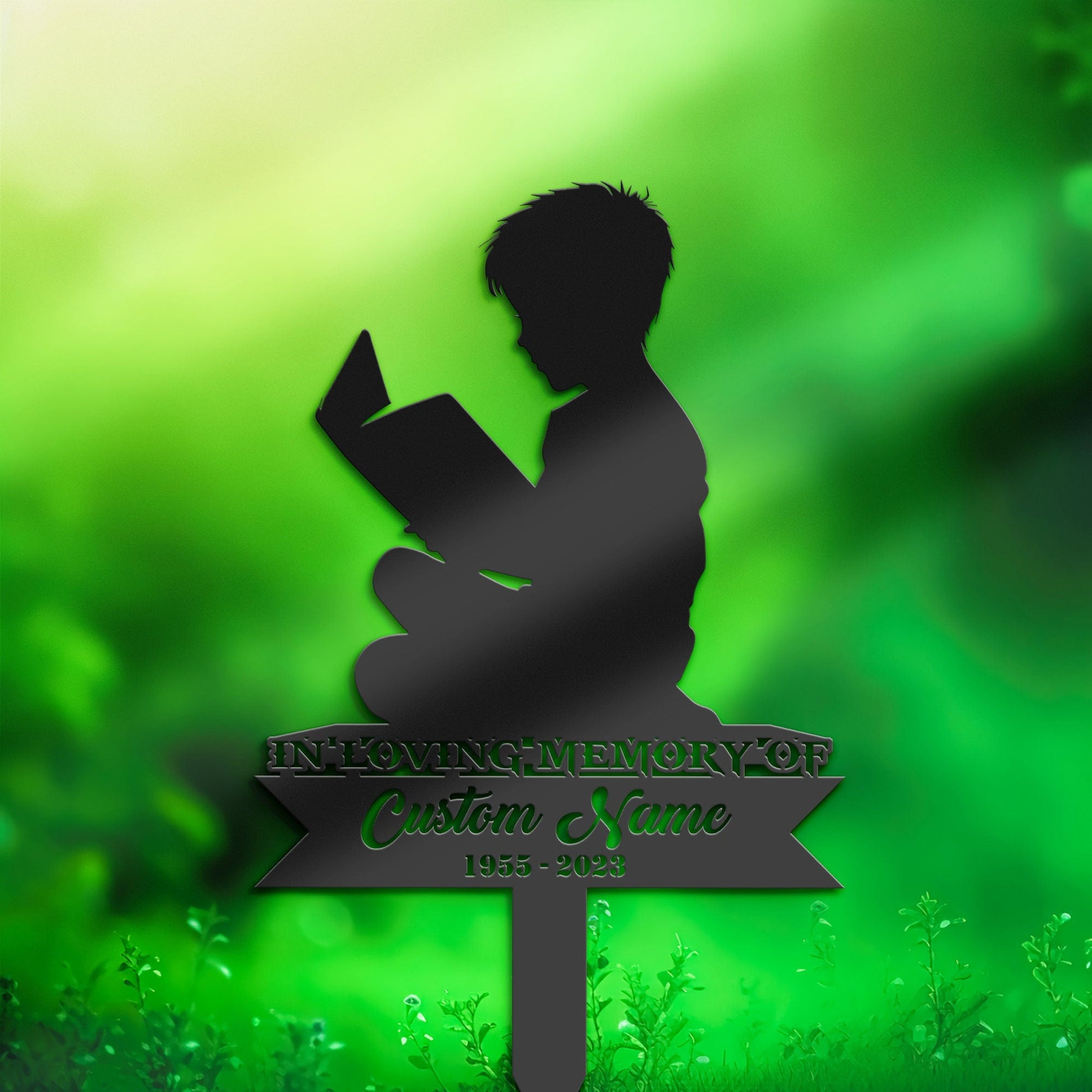 Personalized Book lover boy Memorial Stake, Metal Stake, Sympathy Sign, Grave Marker, Remembrance Stake