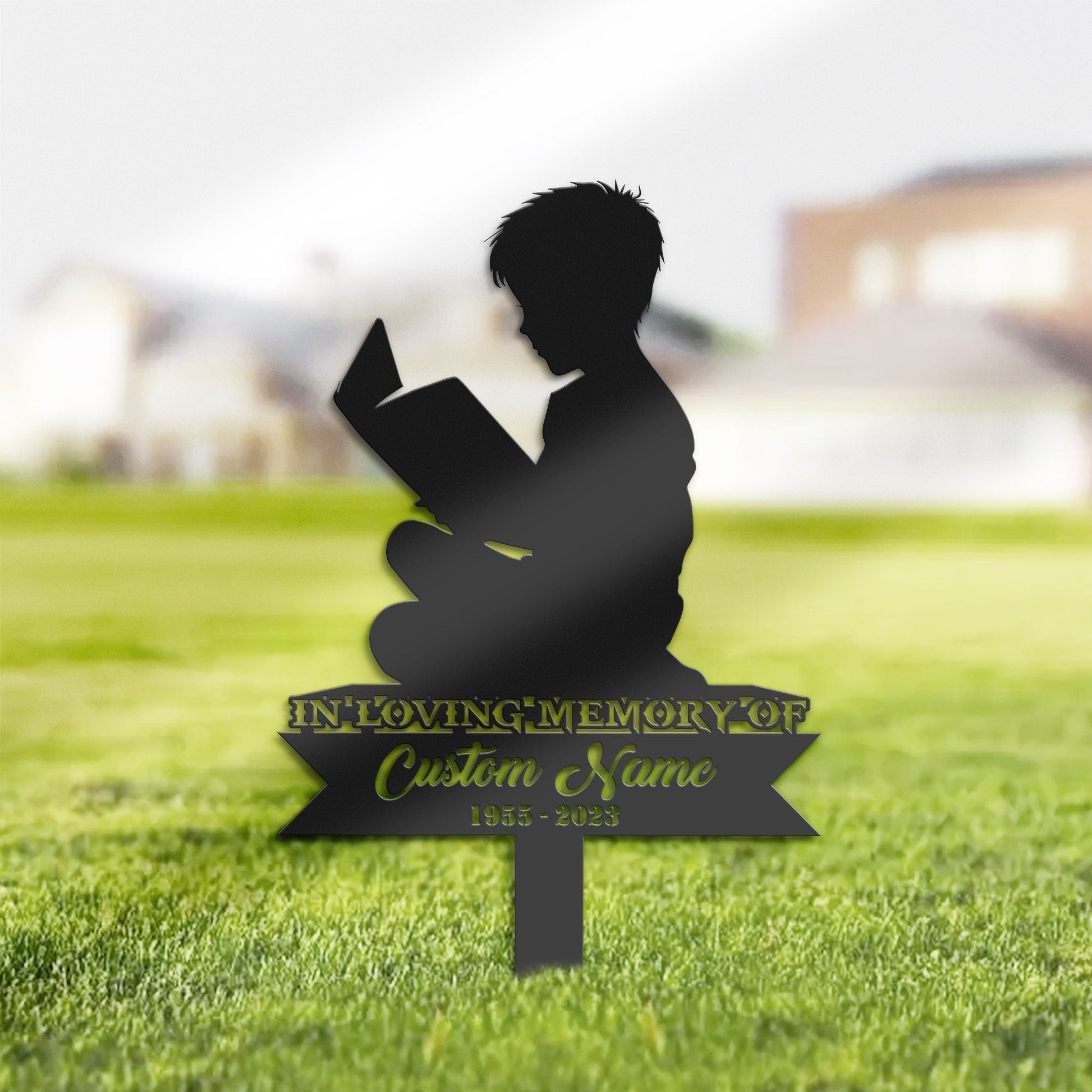 Personalized Book lover boy Memorial Stake, Metal Stake, Sympathy Sign, Grave Marker, Remembrance Stake