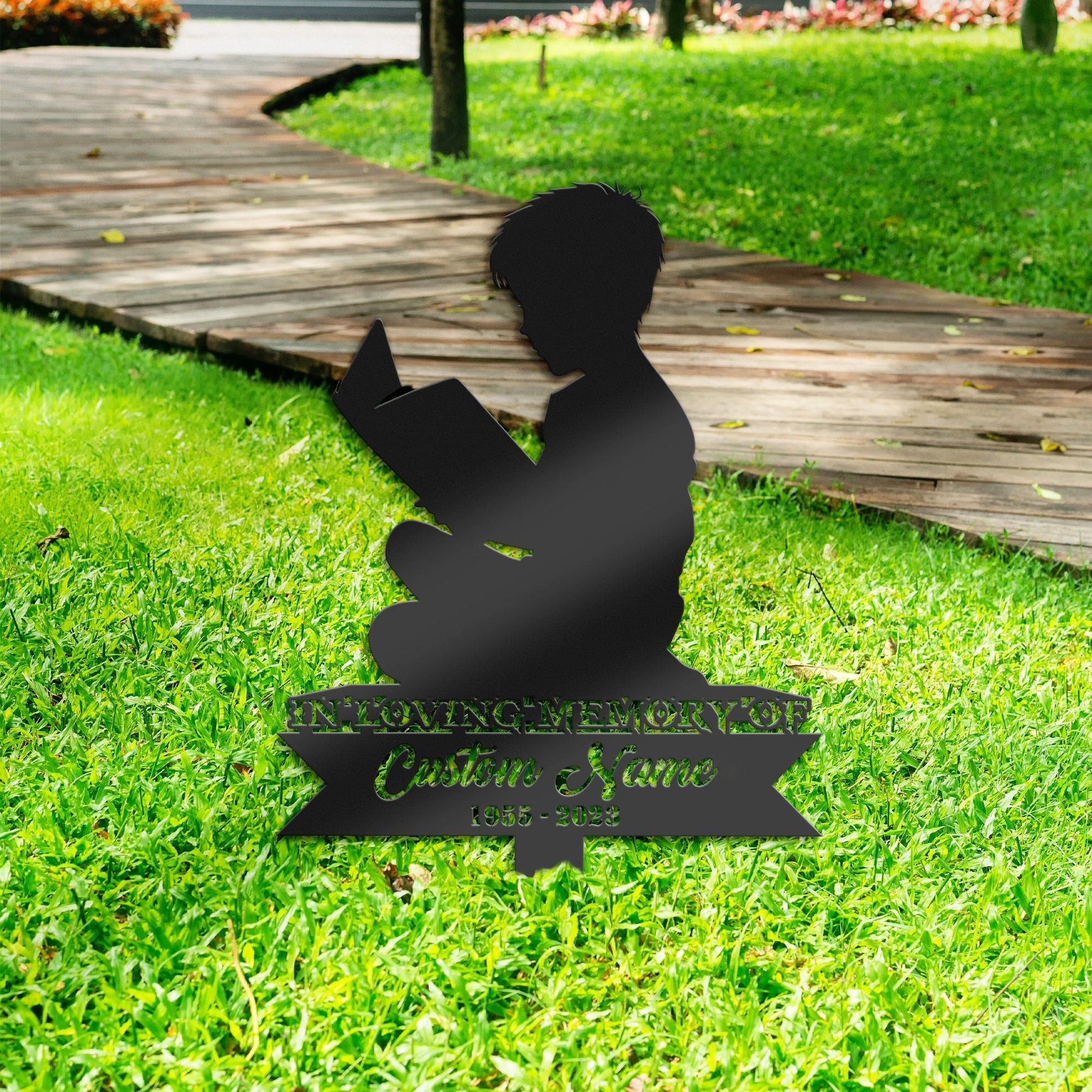 Personalized Book lover boy Memorial Stake, Metal Stake, Sympathy Sign, Grave Marker, Remembrance Stake