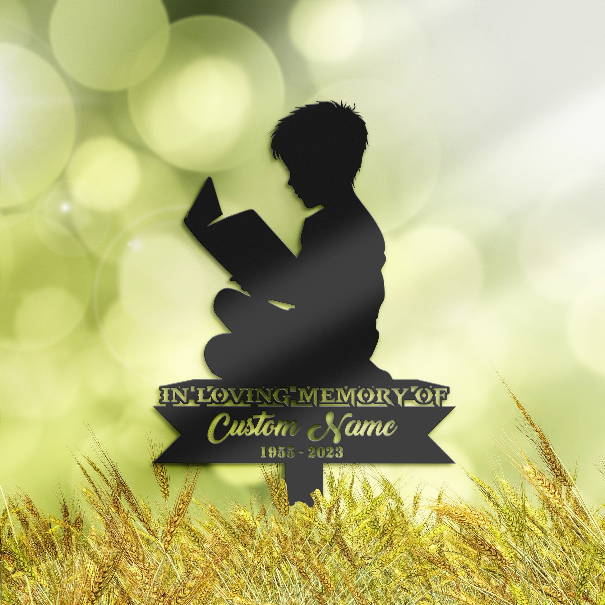 Personalized Book lover boy Memorial Stake, Metal Stake, Sympathy Sign, Grave Marker, Remembrance Stake