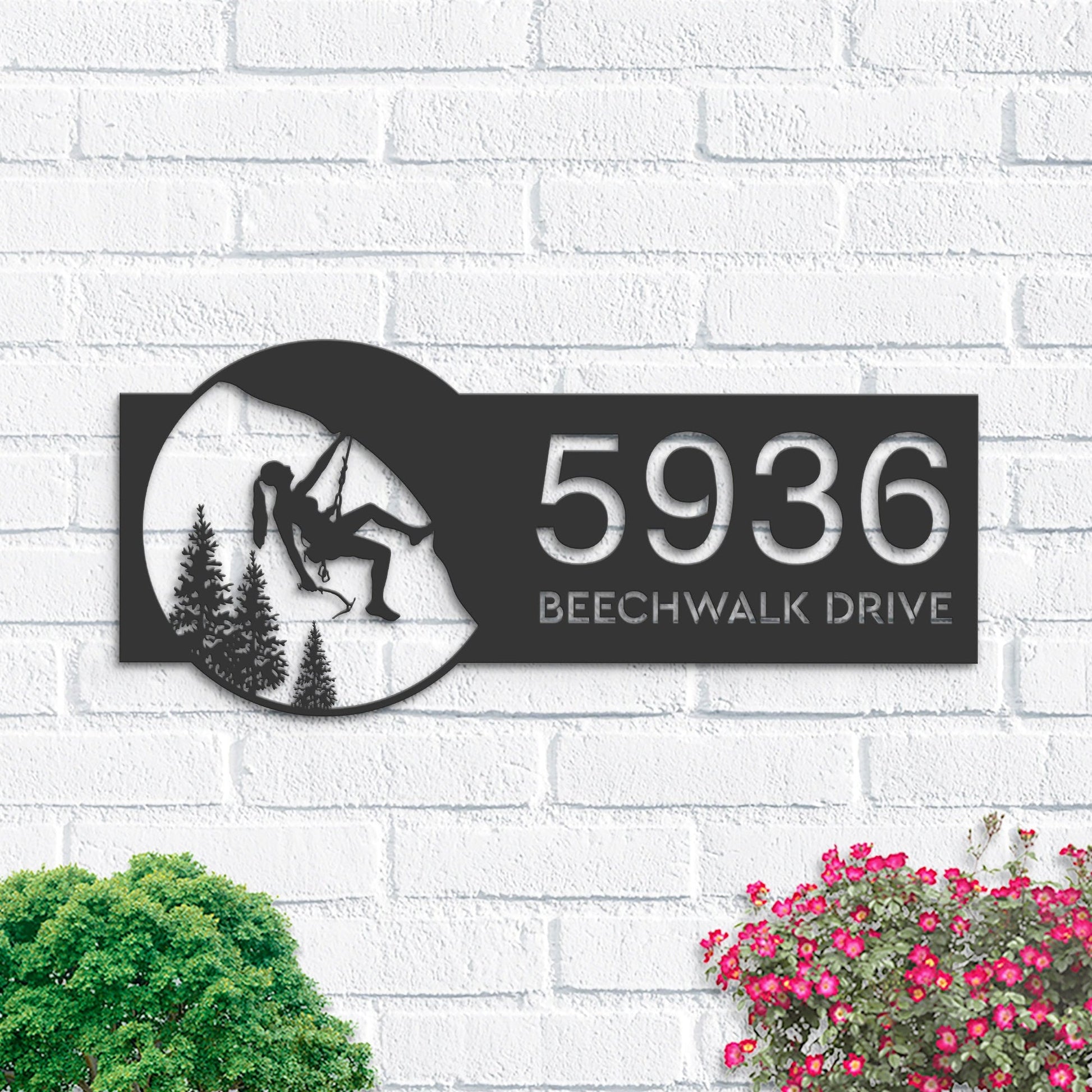 Personalized Mountain Rock climbing Metal Address Sign House number Hanging Address Plaque Yard Sign Outdoor Sign Garden Stake