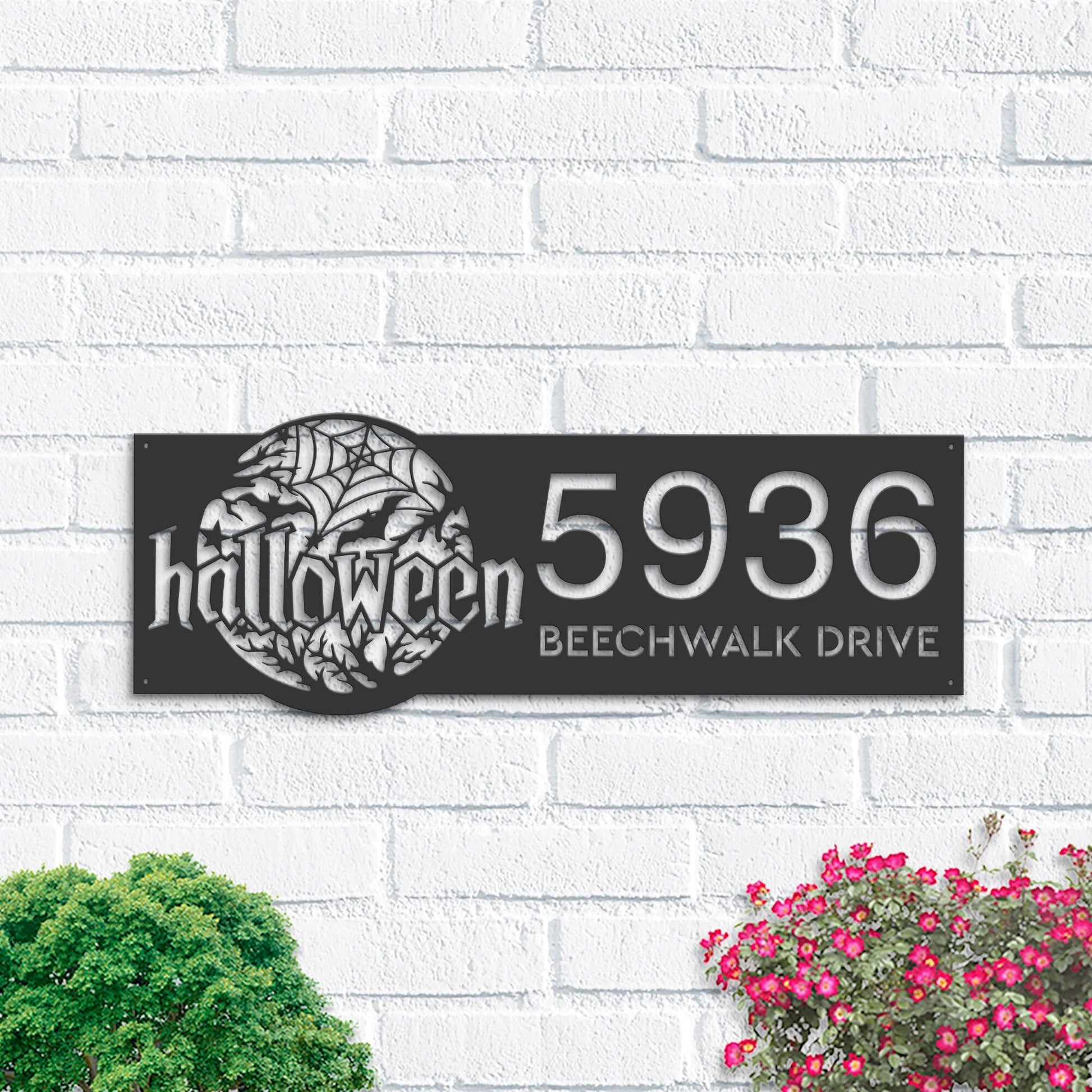 Personalized Halloween Metal Address Sign Custom House number Hanging Address Plaque Yard Outdoor Sign Garden Stake