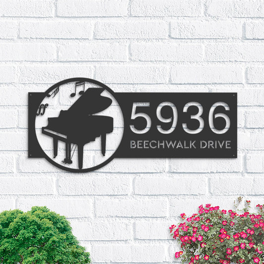 Personalized Piano musical instrument Metal Address Sign Custom House number Hanging Address Plaque Yard Sign, Outdoor Garden Stake