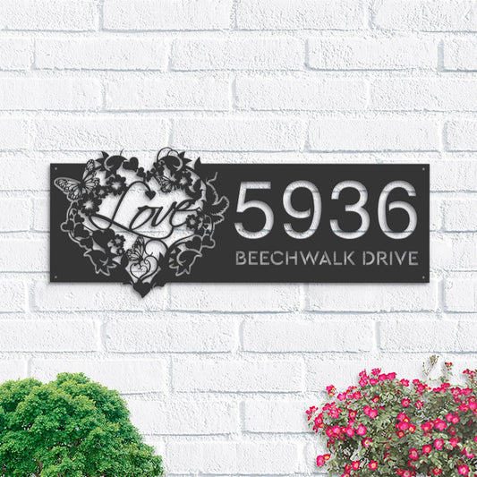 Personalized Floral Love heart butterfly Metal Address Sign House number Hanging Address Plaque Yard Sign Outdoor Sign Garden Stake