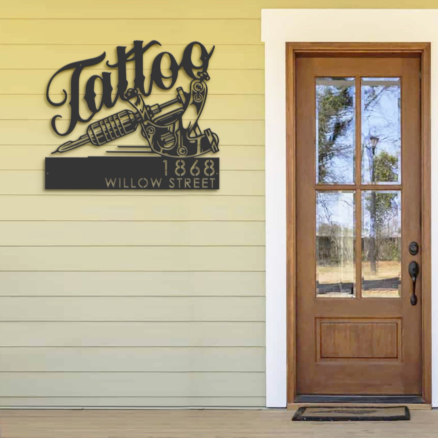 Personalized Tattoo studio Tattoo Artist Metal Address Sign | Hanging Address Plaque | Yard Sign, Outdoor Sign | Garden Stake