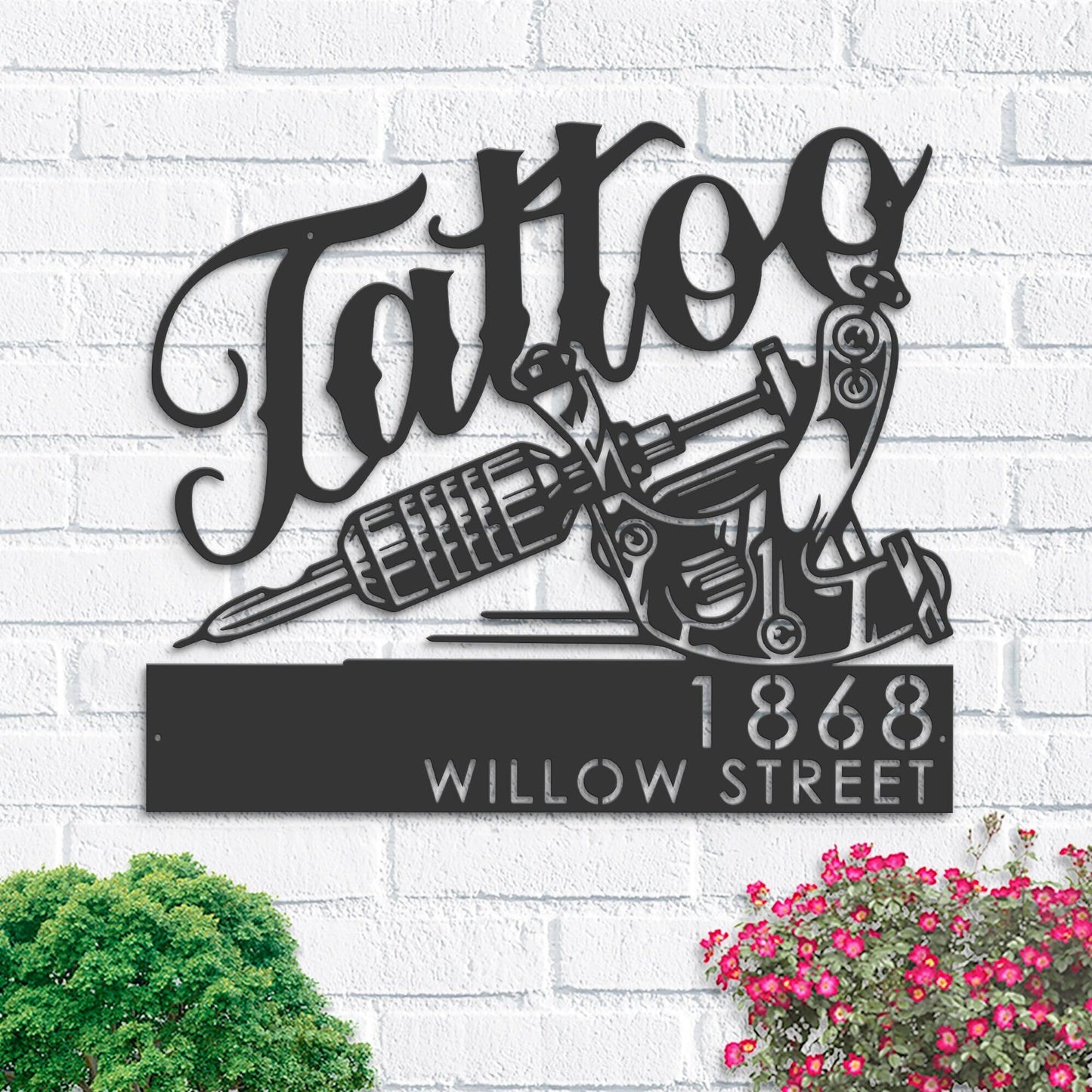 Personalized Tattoo studio Tattoo Artist Metal Address Sign | Hanging Address Plaque | Yard Sign, Outdoor Sign | Garden Stake