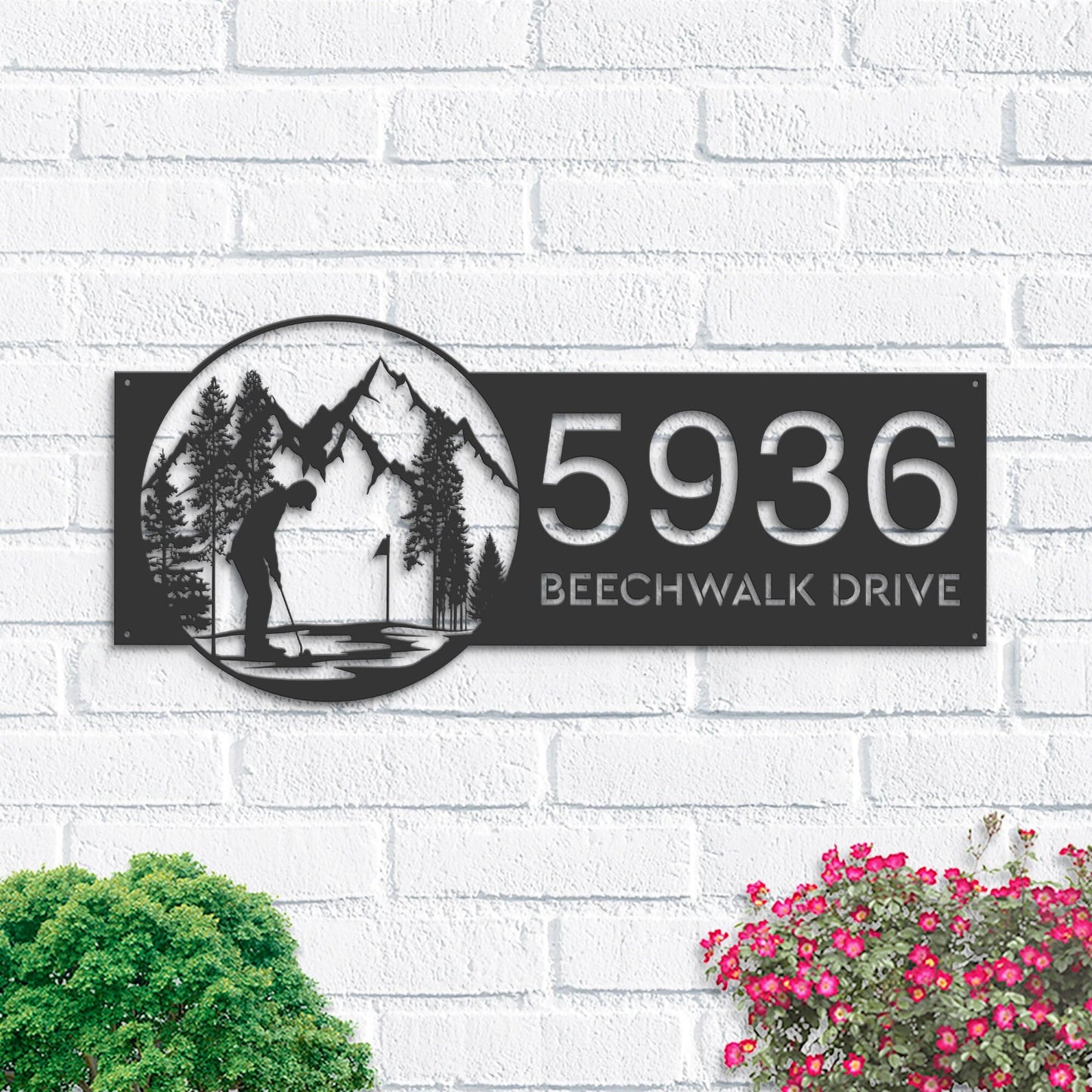 Personalized Golf club Golfer Metal Address Sign House Number, Hanging Address Plaque Yard Sign, Outdoor Sign Garden Stake