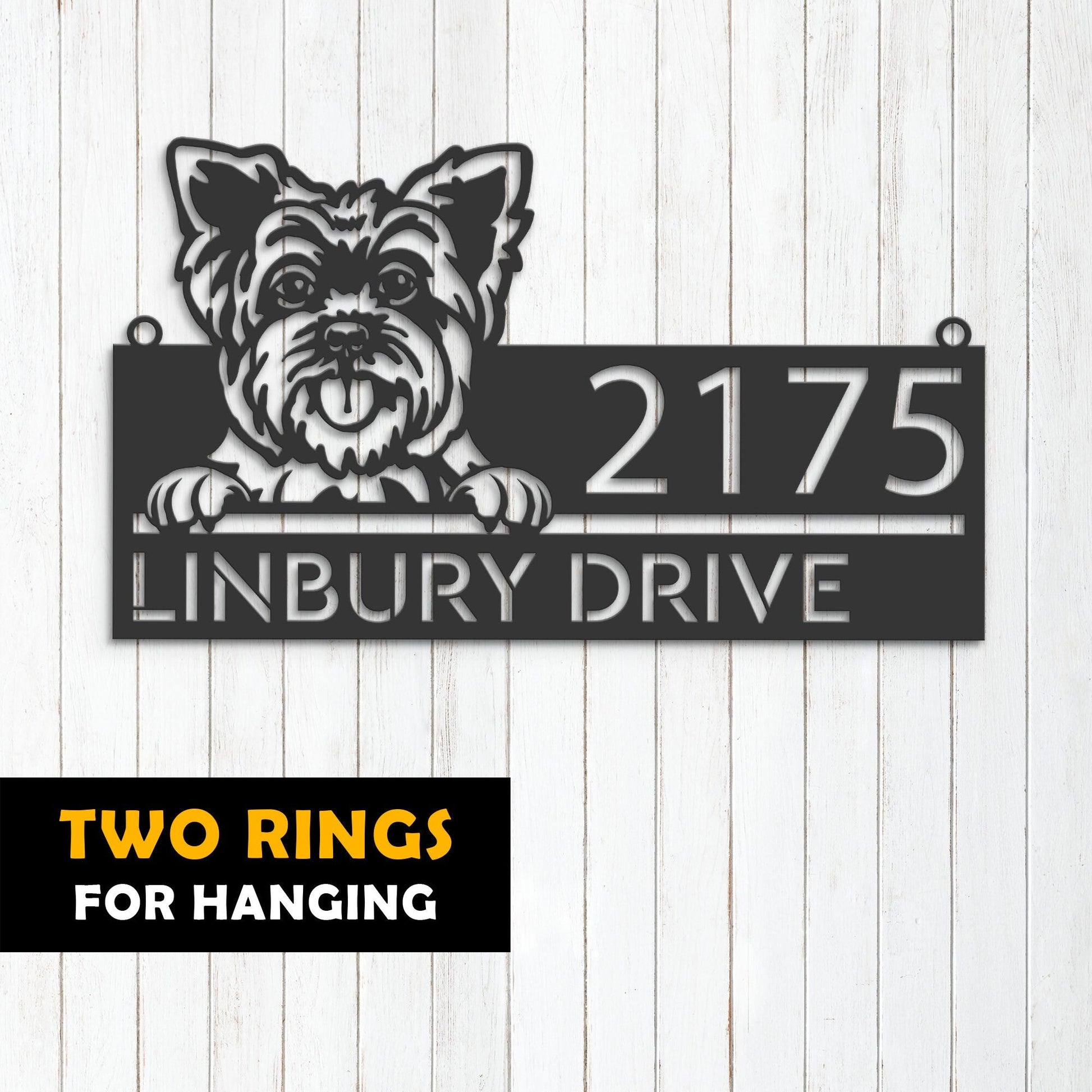 Personalized Yorkshire Dog, Cute puppy Metal Address Sign House number Hanging Address Plaque Yard Sign Outdoor decor Garden Stake