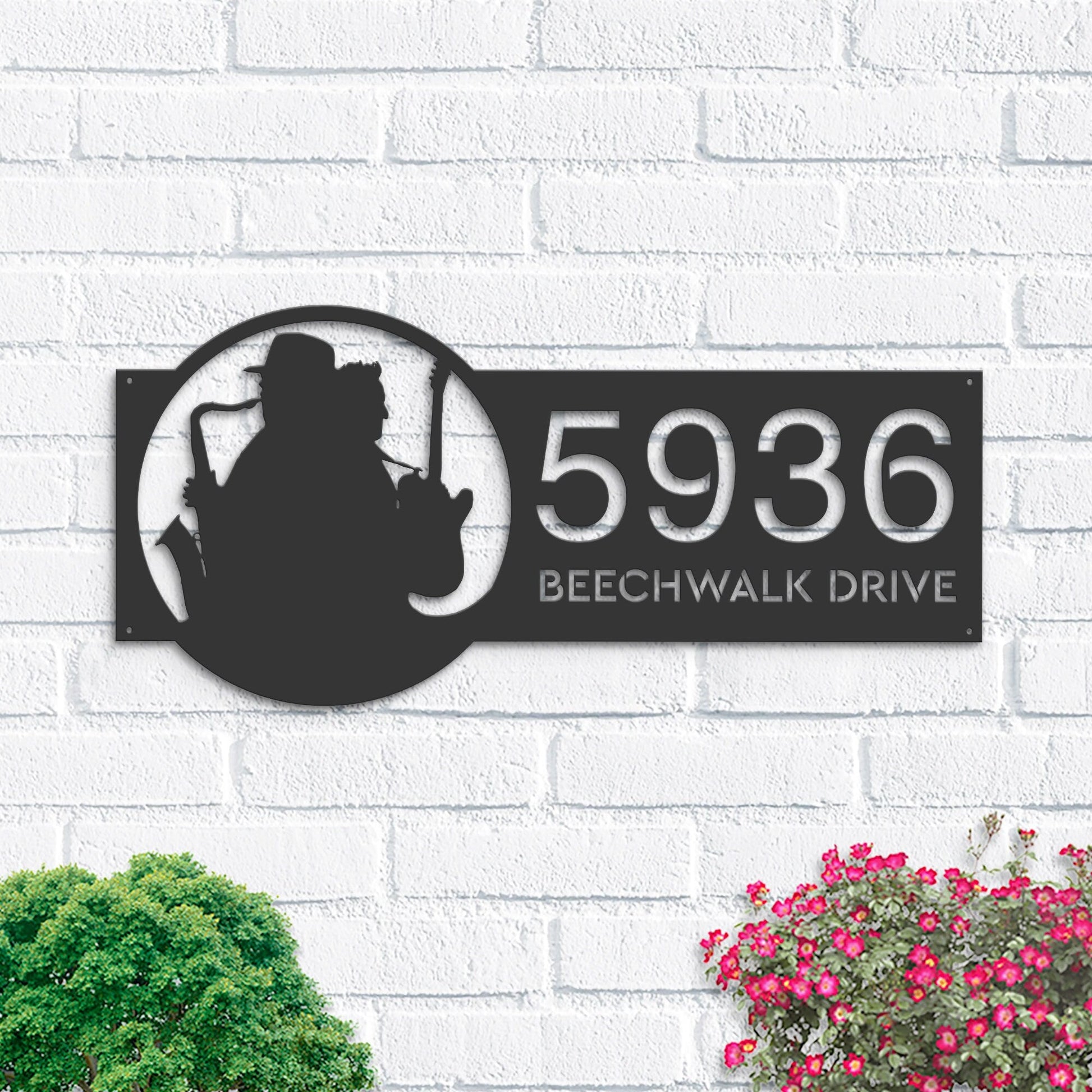 Personalized Jazz band musician Metal Address Sign House number Hanging Address Plaque Yard Sign Outdoor Sign Garden Stake