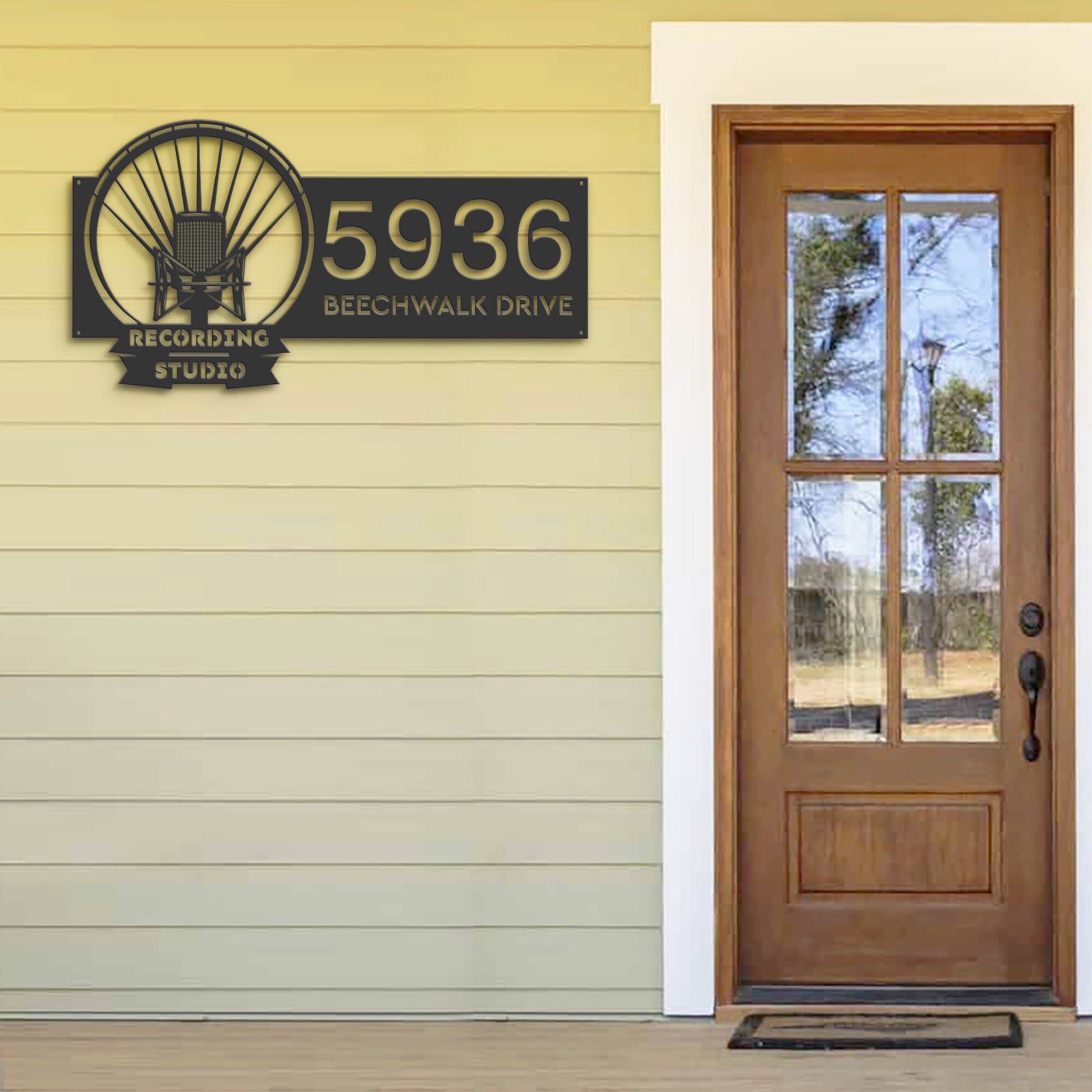 Personalized Record player Recording studio logo Metal Address Sign House number Hanging Address Plaque Yard Sign Outdoor Sign Garden Stake
