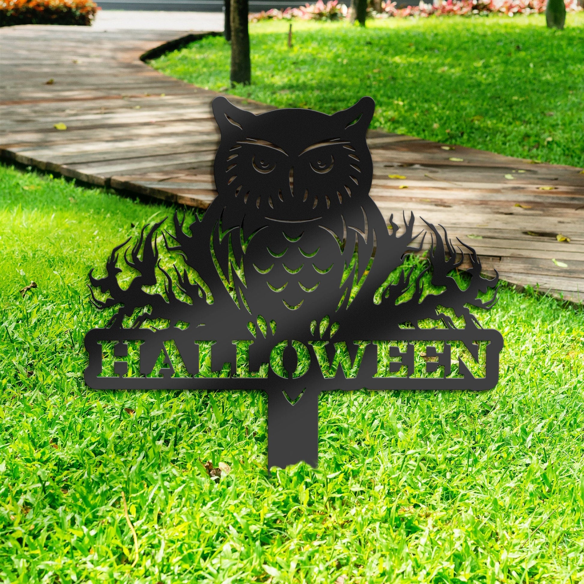 Halloween Owl Metal Yard Stake, Outdoor Decoration, Garden sign, Porch Decor. Holiday Gifts