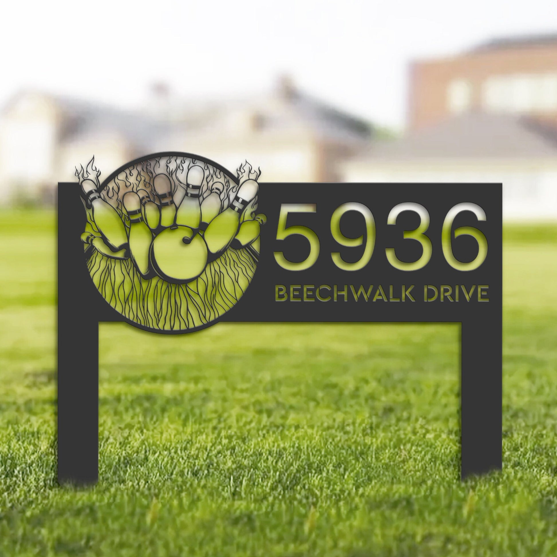 Personalized Bowling Metal Address Sign House number Hanging Address Plaque Yard Sign Outdoor Sign Garden Stake