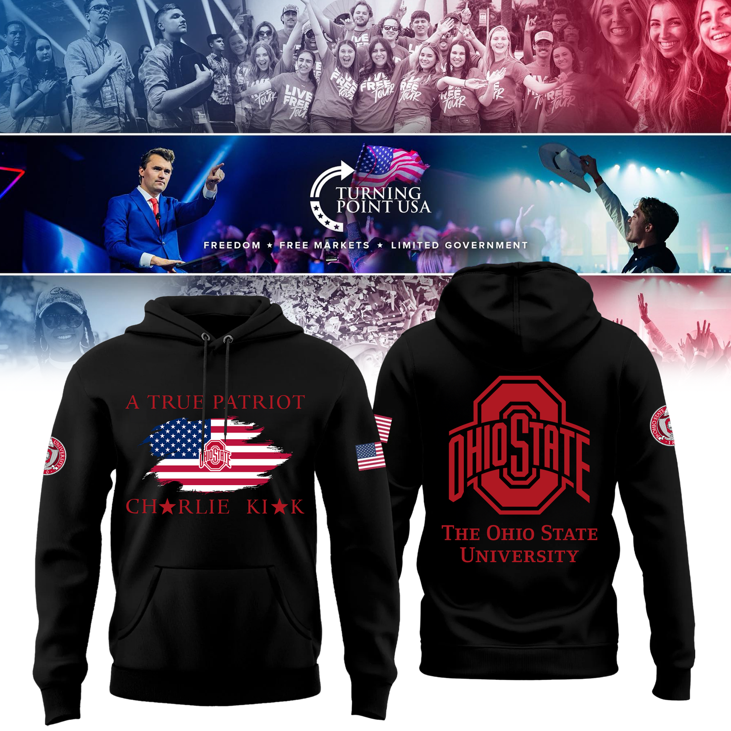 Ohio State Buckeyes x Turning Point USA Hoodie - Buckeyes Freedom Shirt Exclusive Design & 100% Cotton Fabric