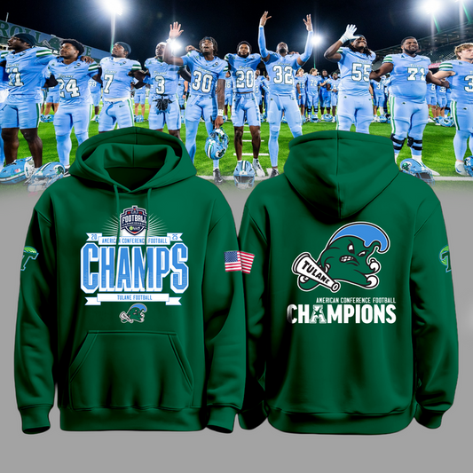 Tulane 2025 American Championship Green Hoodie - Tulane Green Wave Football Champions Hoodie - Twinkle My Toes Merch