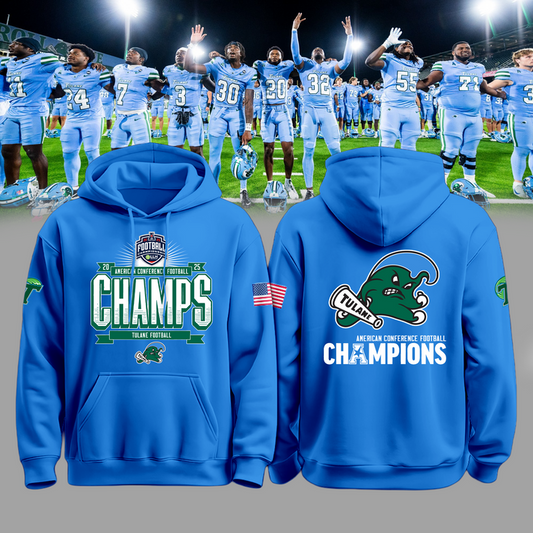 Tulane 2025 American Championship Blue Hoodie - Tulane Green Wave Football Champions Hoodie - Twinkle My Toes Merch