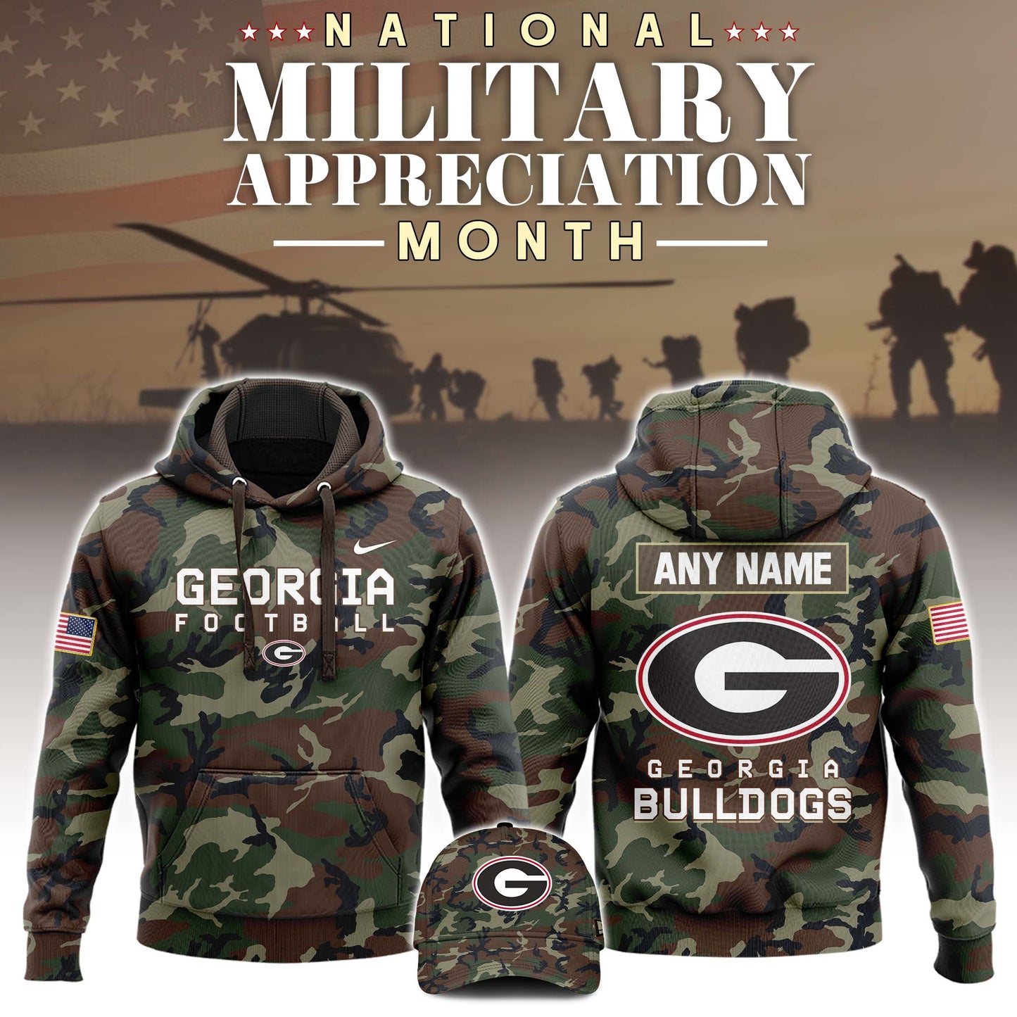 Premium Georgia Bulldogs Hoodie - Georgia Bulldogs 2024 Military Appreciation Club Hoodie GB02 - Georgia Bulldogs Camo Hoodie Set