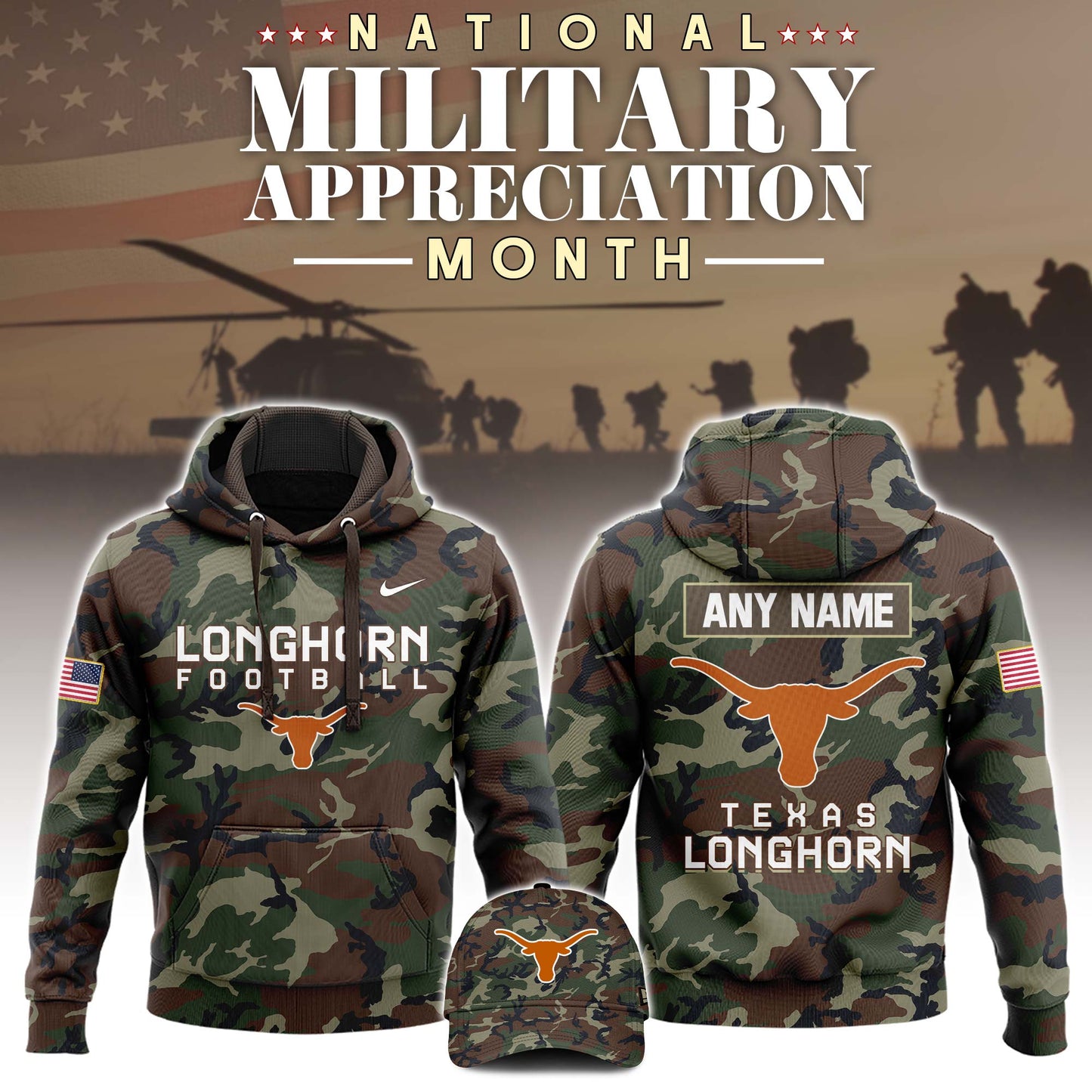 Texas Longhorns Premium Shirt For Fan - Texas Football 2024 Military Appreciation Club Hoodie - Unique Christmas Gift For Texas Longhorns Lover