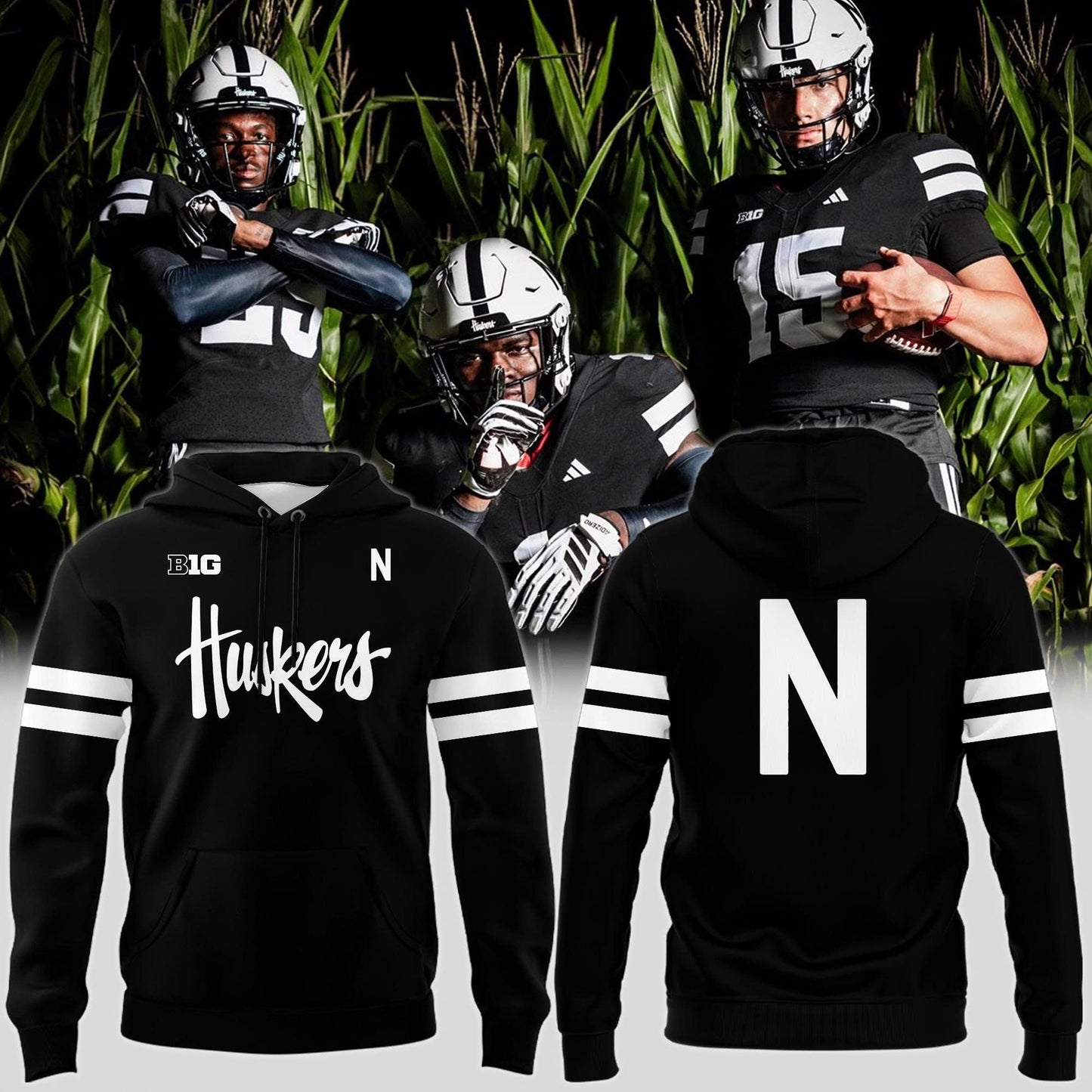 Special New Alternate Dark Mode Helmet Logo Nebraska Cornhuskers Hoodie In Black