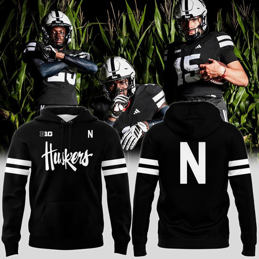 Special New Alternate Dark Mode Helmet Logo Nebraska Cornhuskers Hoodie In Black