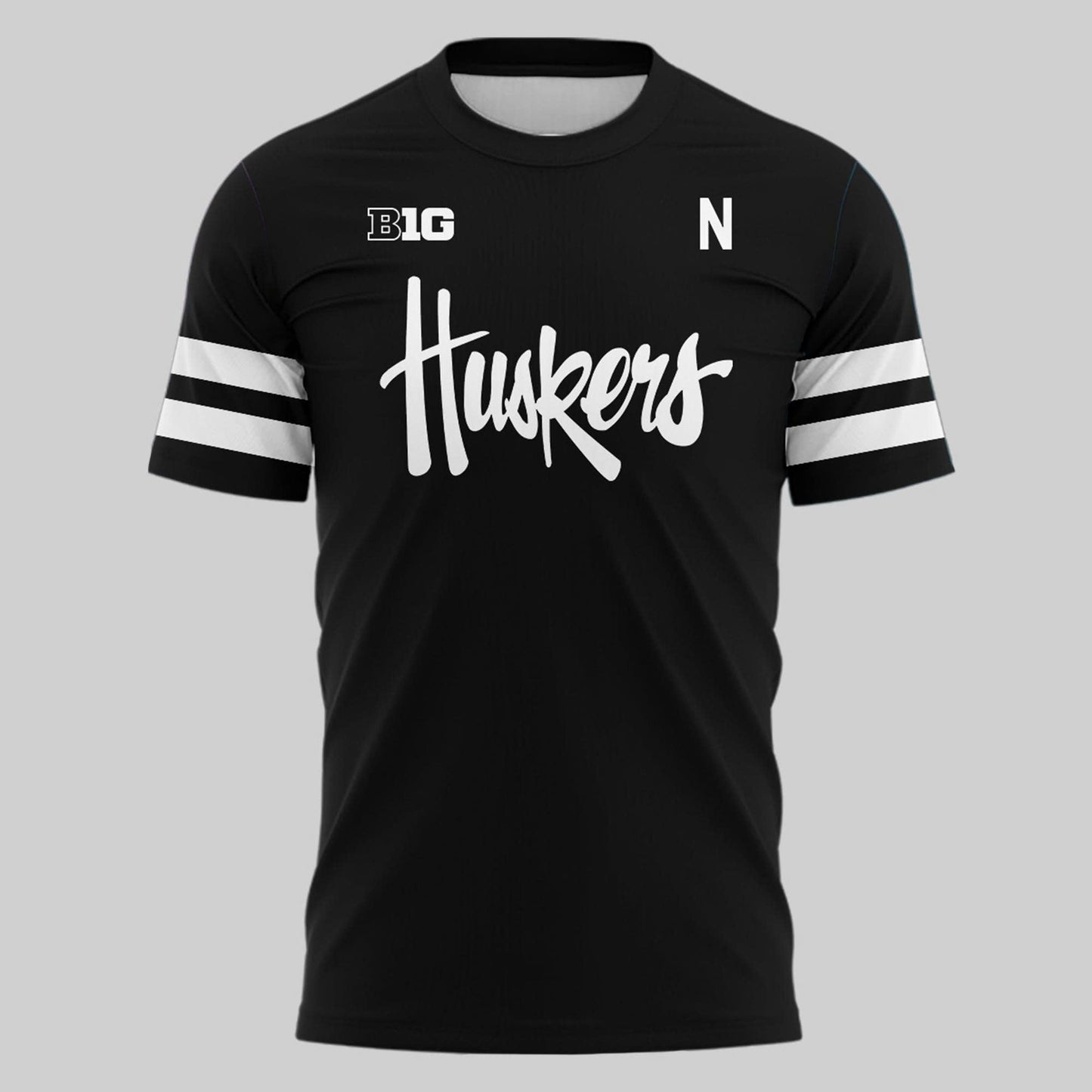 Special New Alternate Dark Mode Helmet Nebraska Cornhuskers Logo Tshirt In Black