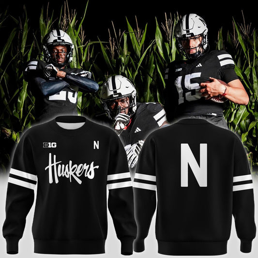 Special New Alternate Dark Mode Helmet Logo Nebraska Cornhuskers Sweatshirt In Black