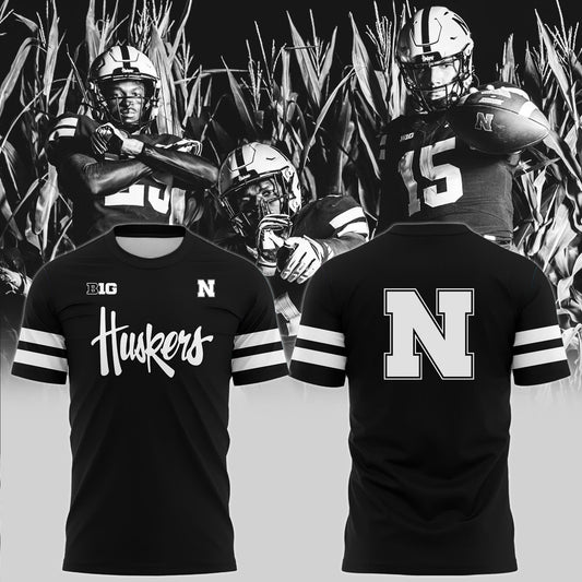 Special New Alternate Dark Mode Nebraska Cornhuskers Tshirt In Black