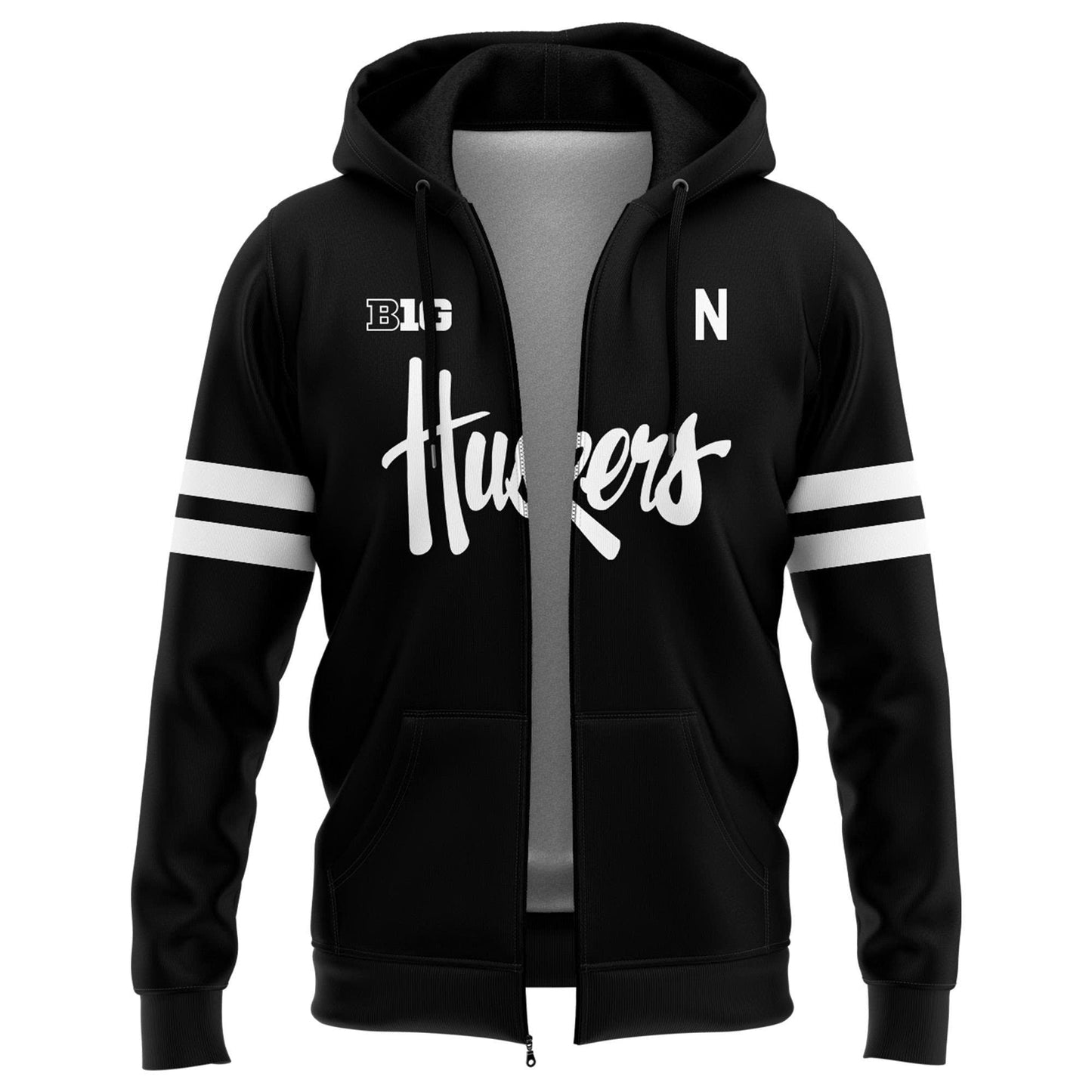 Special New Alternate Dark Mode Helmet Logo Nebraska Cornhuskers Zip Hoodie In Black