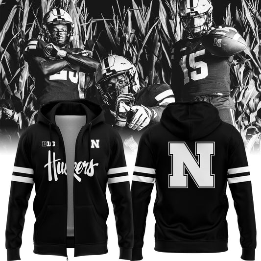 Special New Alternate Dark Mode Nebraska Cornhuskers Zip Hoodie In Black