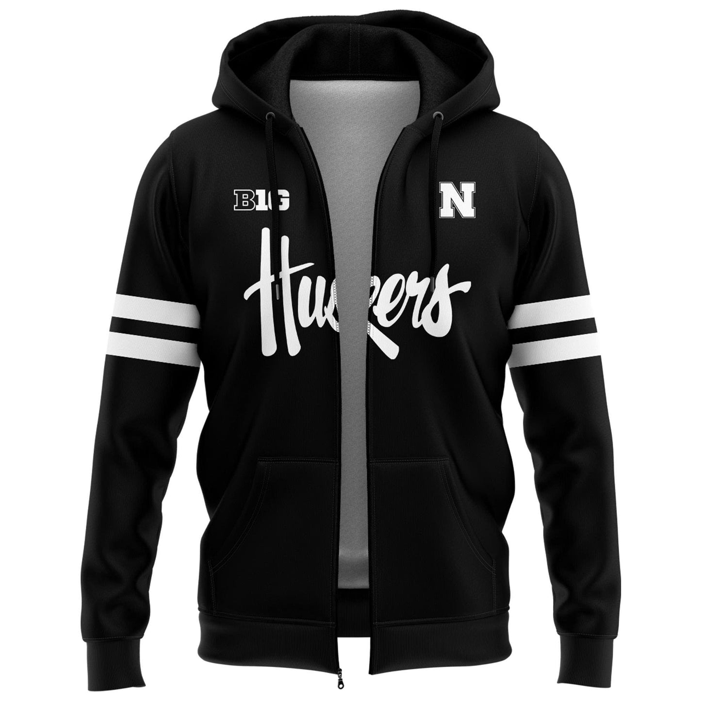 Special New Alternate Dark Mode Nebraska Cornhuskers Zip Hoodie In Black