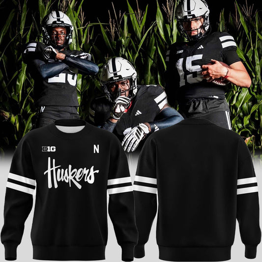 Special New Alternate Dark Mode Helmet Logo Nebraska Cornhuskers Sweatshirt In Black