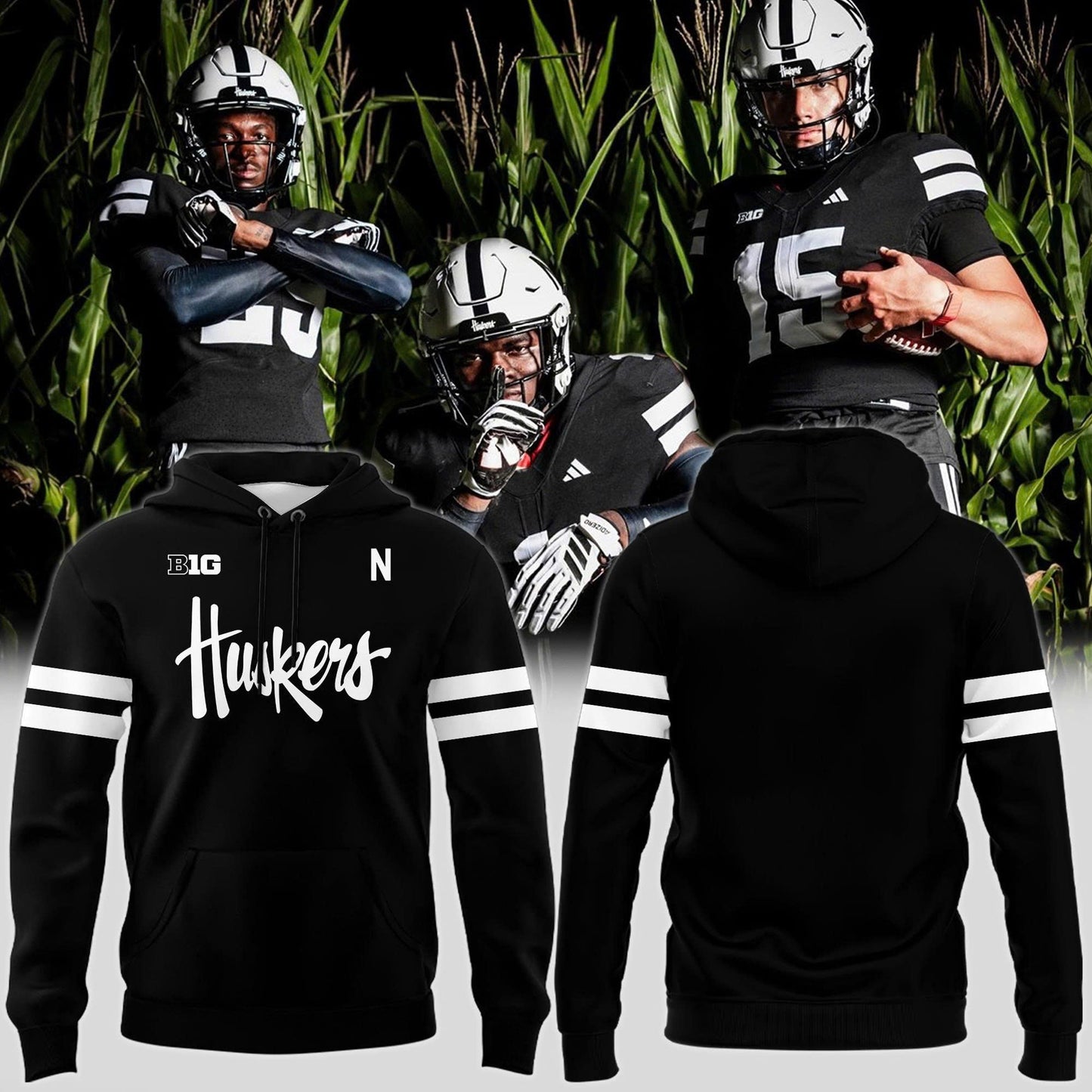 Special New Alternate Dark Mode Helmet Logo Nebraska Cornhuskers Hoodie In Black