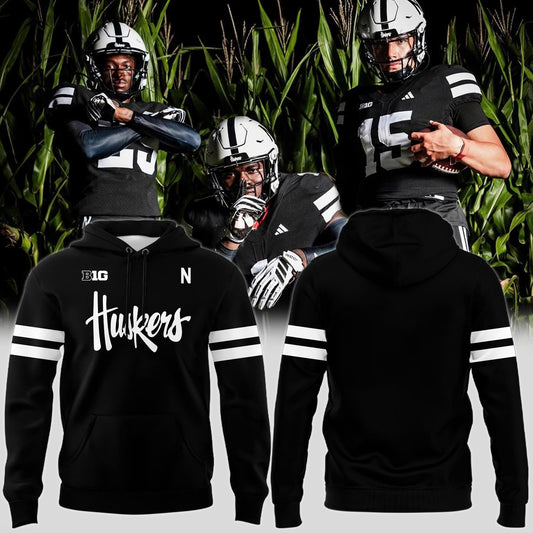 Special New Alternate Dark Mode Helmet Logo Nebraska Cornhuskers Hoodie In Black