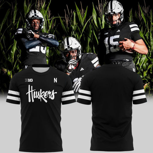 Special New Alternate Dark Mode Helmet Logo Nebraska Cornhuskers Tshirt In Black