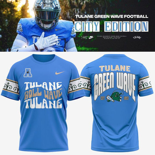 Tulane Green Wave football City Edition Roll Wave T-Shirt EST 1893 - Twinkle My Toes Merch