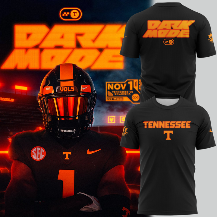 New Arrival Tennessee Football T-Shirt Dark Mode Collection - Vols Dark Mode Black T-Shirt