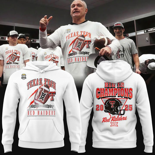 Texas Tech Red Raiders White Hoodie 2025 Big 12 Football Champions