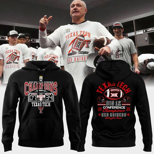 Texas Tech Red Raiders 2025 Big 12 Football Champions Black Hoodie