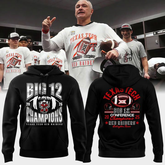 Texas Tech Red Raiders Black Hoodie 2025 Big 12 Football Champions